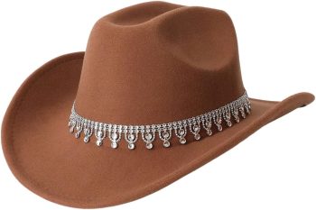 Women Rhinestone Sequin Fedora Cowboy Hat Boho Western Wide Brim Cowgirl Hats