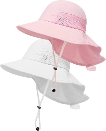 Toddler Baby Sun Hat Kids Summer Beach Adjustable Beach Hats with Bucket Wide Brim for Boys Girls Age 0-14 Years