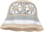 Women Crochet Bucket Hats Handmade Cloche Hats Knitted Beanies Floppy Fishing Hat Floral Cap Striped Trendy Outdoor