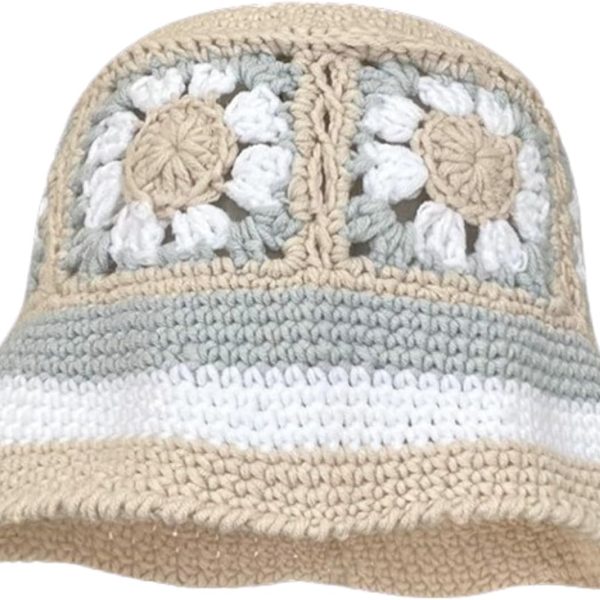 Women Crochet Bucket Hats Handmade Cloche Hats Knitted Beanies Floppy Fishing Hat Floral Cap Striped Trendy Outdoor