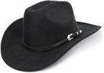 Western Cowboy Hat for Men Women Classic Roll Up Fedora Hat with Buckle Belt