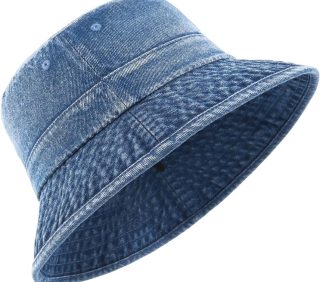 Oversized Denim Bucket Hat Fisherman Sun Hat with Chin Cord Washed Jean Packable Summer Travel Hat