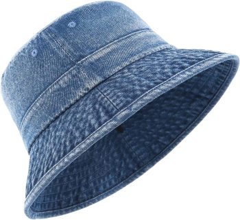 Oversized Denim Bucket Hat Fisherman Sun Hat with Chin Cord Washed Jean Packable Summer Travel Hat