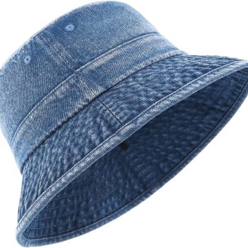 Oversized Denim Bucket Hat Fisherman Sun Hat with Chin Cord Washed Jean Packable Summer Travel Hat