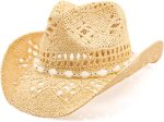 Cowboy Hat Cowgirl Hat Straw Wide with Shapeable Brim Cowboy Hat