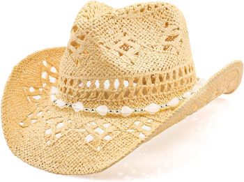 Cowboy Hat Cowgirl Hat Straw Wide with Shapeable Brim Cowboy Hat