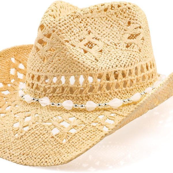 Cowboy Hat Cowgirl Hat Straw Wide with Shapeable Brim Cowboy Hat