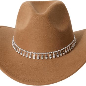 Women Fedora Cowboy Hat Wide Brim Rhinestone Rodeo Western Cowgirl Hat