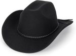 Western Cowboy Hat for Men Women Classic Roll Up Fedora Hat with Buckle Belt