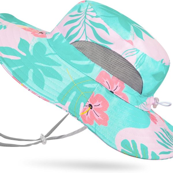 Kids Sun Hat for Girls Mesh Bucket Hat Toddler UV Protection Beach Hat Kids Foldable Fishing Hat for Girls 2-8 Years
