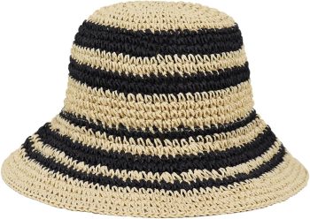 Women Hand-Woven Sun Hat UV Protection Crochet Straw Wide Brim Beach Hat Summer Foldable Bucket Hat Beige Black