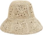 Women Straw Sun Hat Floral Woven Crochet Bucket Hat Aesthetic Accessories Beach Hat Hand Woven Boho Foldable Cap