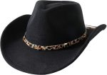 Kids Western Cowboy Hat for Girls Boys Wide Brim Cowgirl Hat with Leopard Print Band