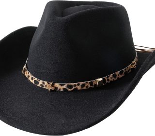 Kids Western Cowboy Hat for Girls Boys Wide Brim Cowgirl Hat with Leopard Print Band