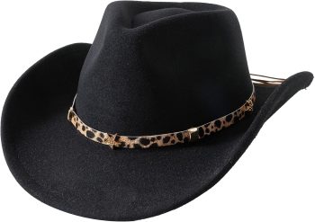 Kids Western Cowboy Hat for Girls Boys Wide Brim Cowgirl Hat with Leopard Print Band