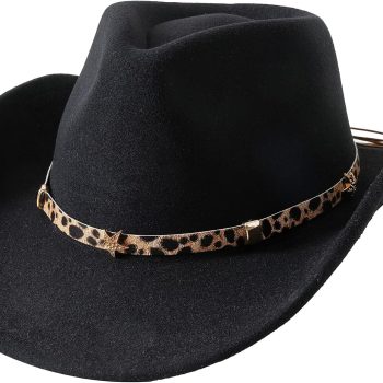 Kids Western Cowboy Hat for Girls Boys Wide Brim Cowgirl Hat with Leopard Print Band
