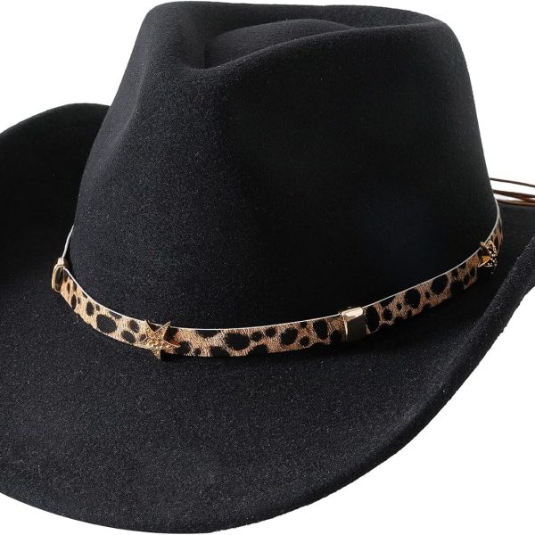 Kids Western Cowboy Hat for Girls Boys Wide Brim Cowgirl Hat with Leopard Print Band