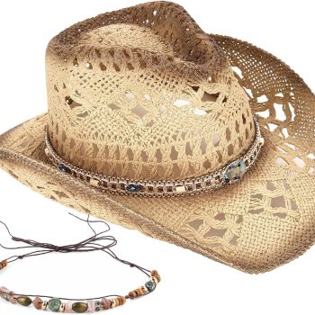 Men Women Straw Cowboy Hat Cowgirl Woven Sun Hat Western Cowboy Hat Two Decorative Bands