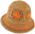 Crochet Straw Sun Hats for Women Wide Brim Beach Floral Fisherman Hat Casual Woven Raffia Foldable Cap for Summer Holiday