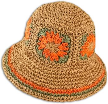 Crochet Straw Sun Hats for Women Wide Brim Beach Floral Fisherman Hat Casual Woven Raffia Foldable Cap for Summer Holiday