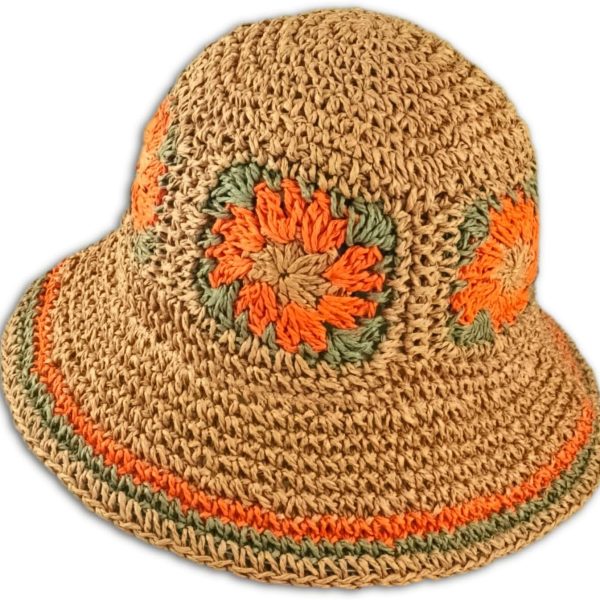 Crochet Straw Sun Hats for Women Wide Brim Beach Floral Fisherman Hat Casual Woven Raffia Foldable Cap for Summer Holiday