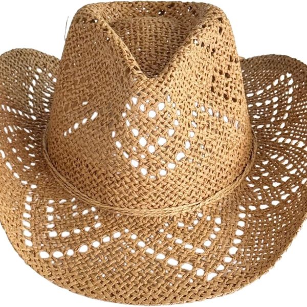 Men Women Western Cowboy Cowgirl Straw Hat with Shapeable Brim Unisex Hollow Out Woven Roll Up Summer Sun Hat