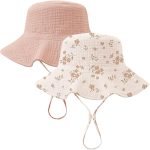 Muslin Baby Sun Hat UPF 50+ Sun Protection Baby Bucket Hat Summer Beach Hats with Wide Brim for Boys and Girls