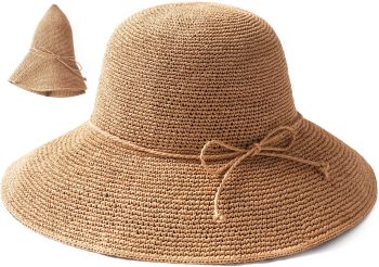 Beach Sun Hat for Women Foldable Packable Handmade Straw Hats Sun Protection Floppy Travel