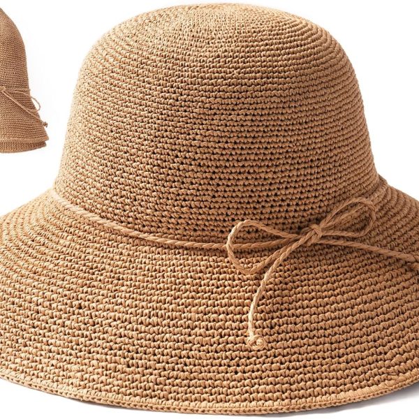 Beach Sun Hat for Women Foldable Packable Handmade Straw Hats Sun Protection Floppy Travel