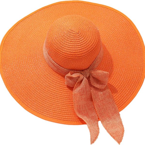 Straw Hats for Women Floppy Wide Brim Woven Roll Up Beach Sun Hat UPF Solid Foldable Oversized Vacation Summer Hats with Bow