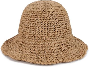 Women Sun Hat Straw Bucket Hat Wide Brim Foldable Beach Hat Travel Summer Cap UPF 50+