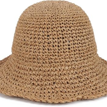 Women Sun Hat Straw Bucket Hat Wide Brim Foldable Beach Hat Travel Summer Cap UPF 50+