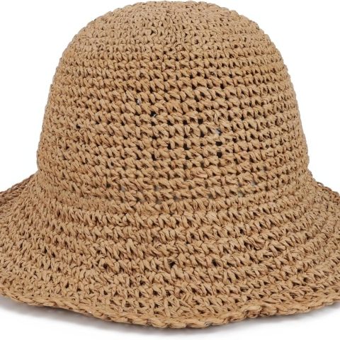 Women Sun Hat Straw Bucket Hat Wide Brim Foldable Beach Hat Travel Summer Cap UPF 50+