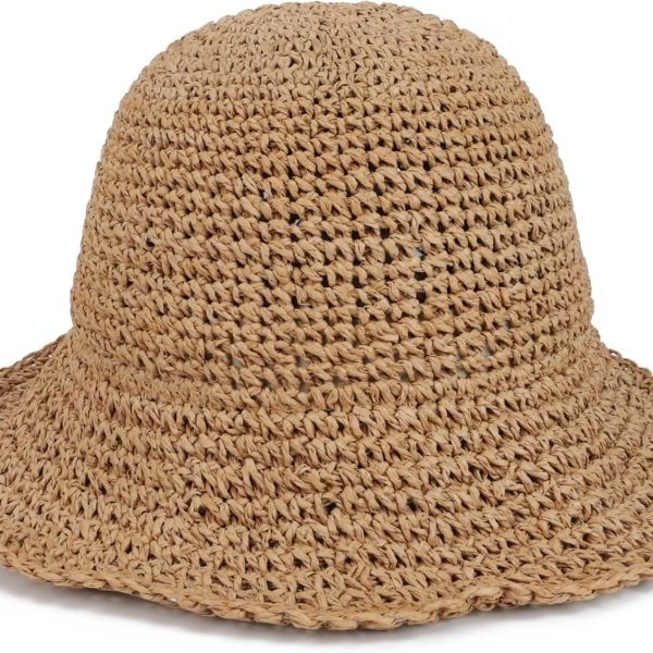Women Sun Hat Straw Bucket Hat Wide Brim Foldable Beach Hat Travel Summer Cap UPF 50+