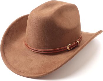 Western Cowboy Hats for Women Classic Felt Wide Brim Fedora Hat with Belt Buckle Retro Panama Hat Unisex Rolled Up Cap