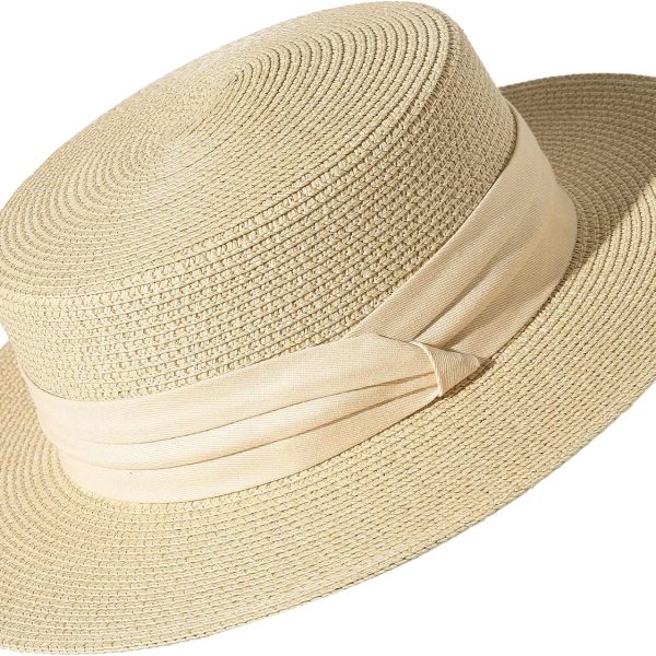 Sun Hats for Women Wide Brim Straw Boater Hat Foldable Packable Beach Hat for Summer
